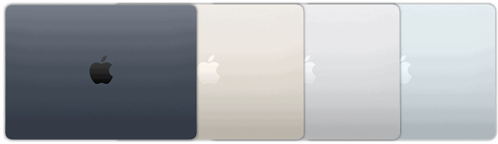 All MacBook Air M4 colors Sky Blue Silver Starlight Midnight top covers